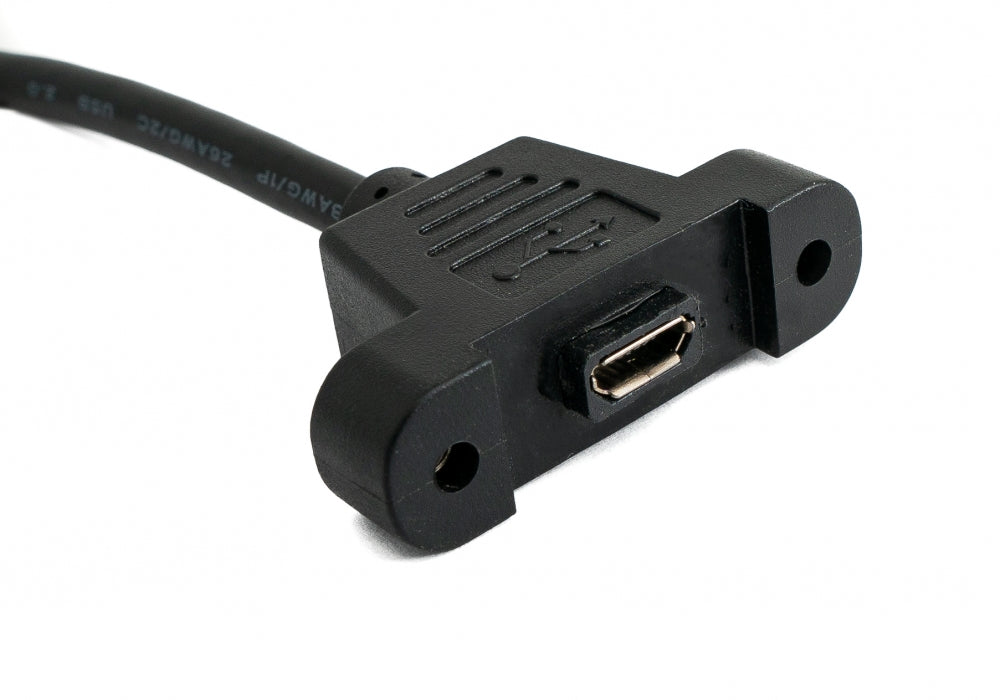 USB 2.0 Kabel 30 cm Micro B Buchse zu Stecker Schraube Winkel Schwarz | System-S