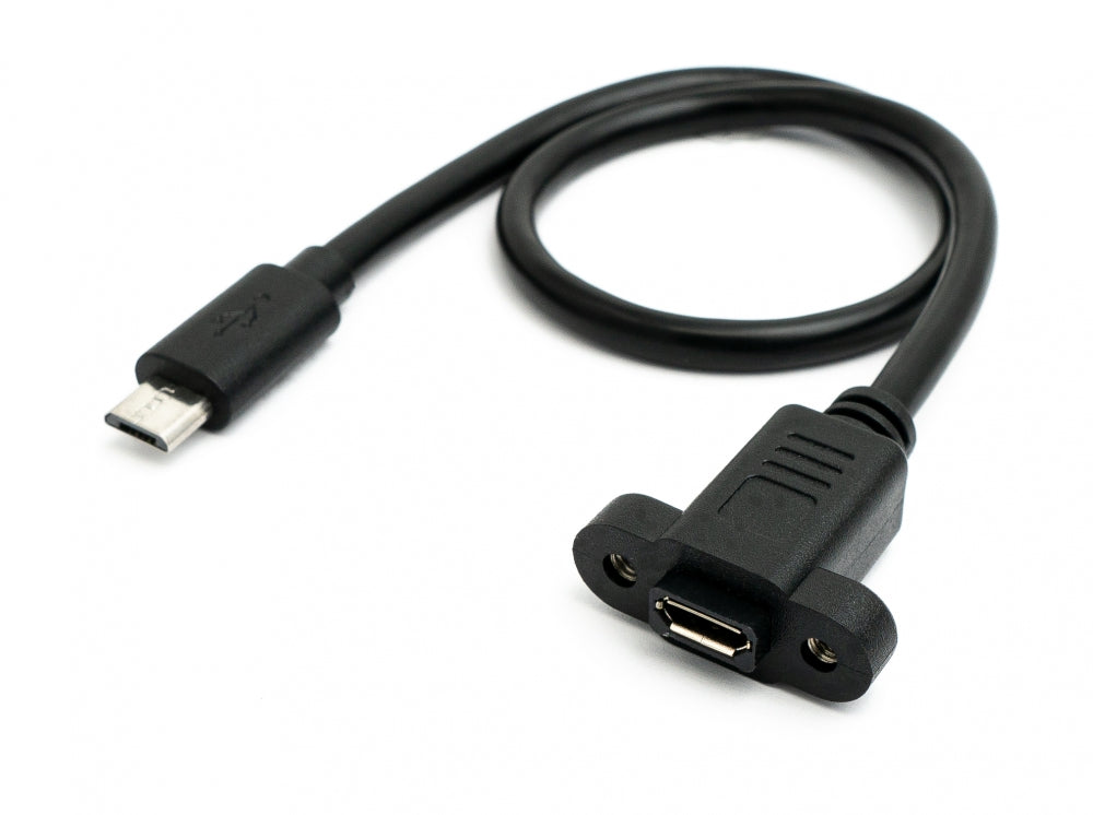USB 2.0 Kabel 30 cm Micro B Stecker zu Buchse Schraube in Schwarz | System-S