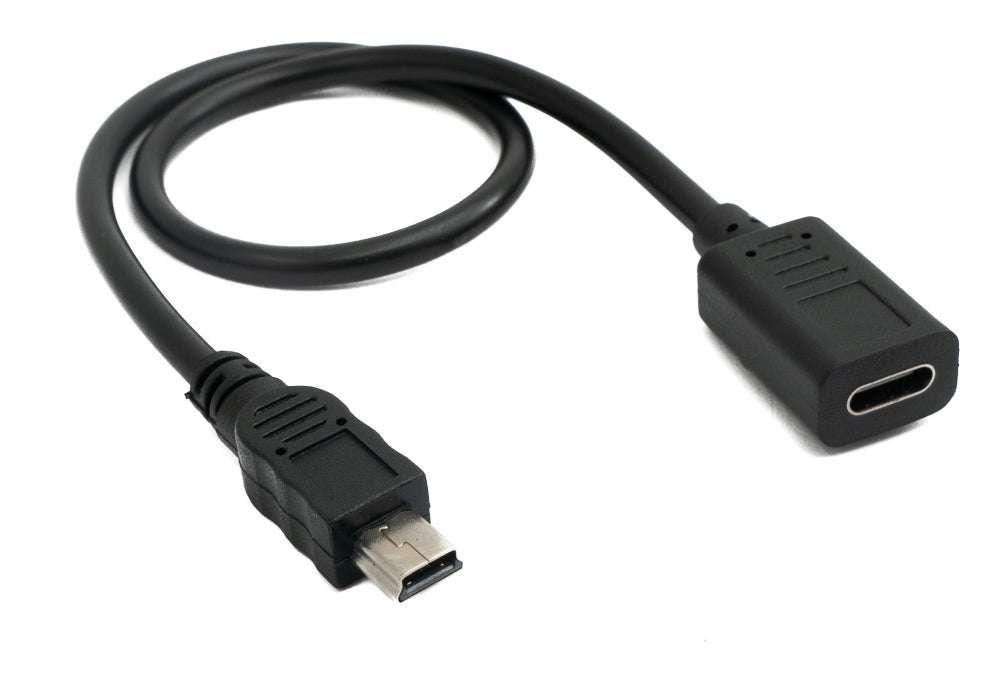 USB 3.1 Kabel 30 cm Typ C Buchse zu 2.0 Mini Stecker Adapter in Schwarz | System-S