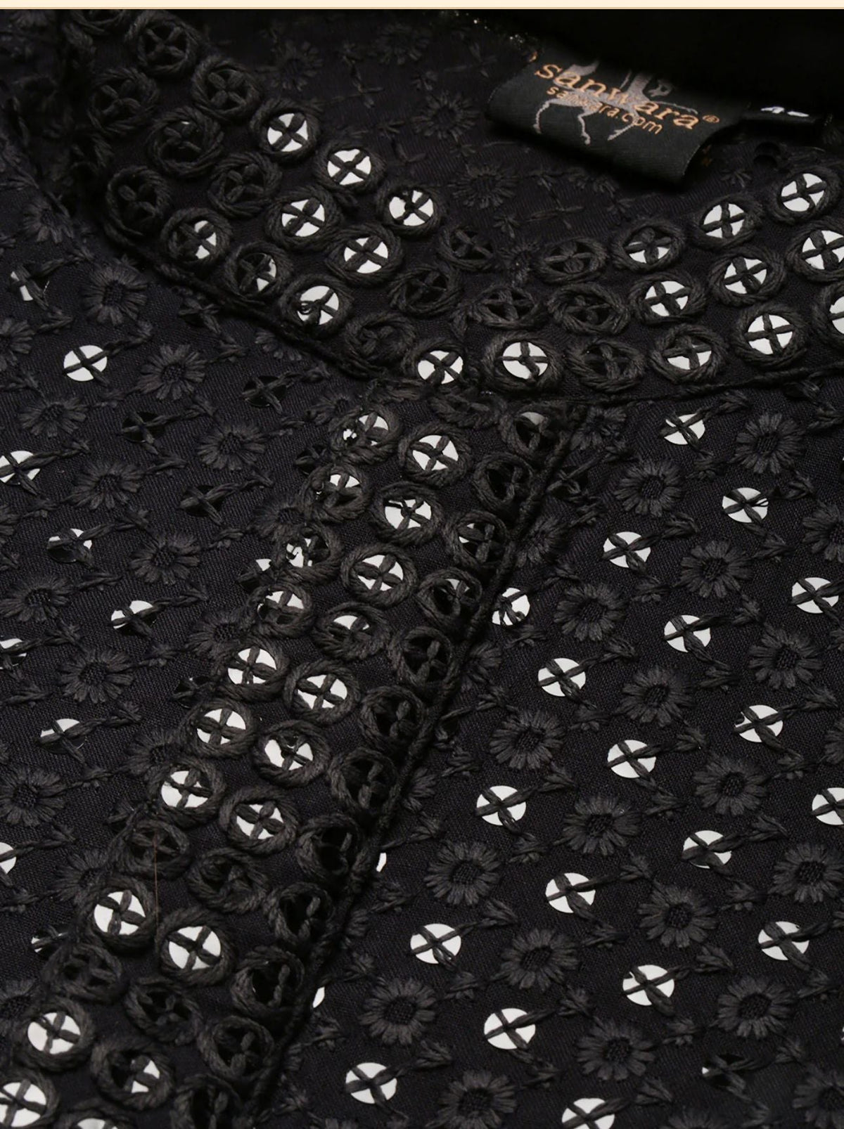 Men's Kurta Churidar with Embroidery Cotton Rayon Black