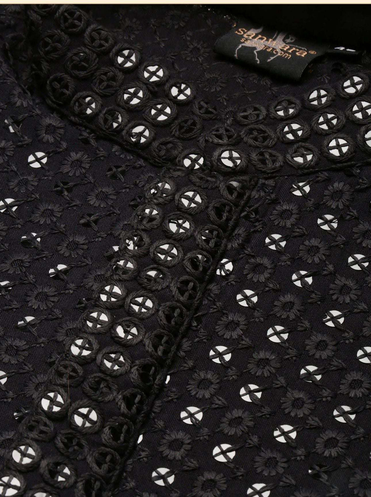 Men's Kurta Churidar with Embroidery Cotton Rayon Black