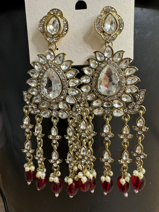 Handmade Kundan & Ad Chandbali Earrings with Pearl Jewelry