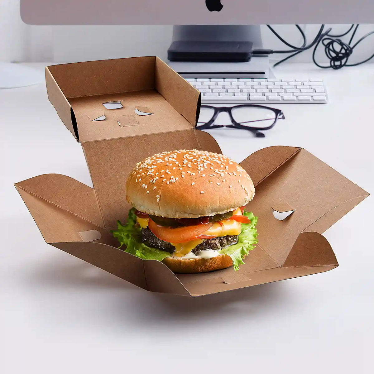 Burgerbox (PAP FSC Mix) faltbar fettdicht kraft 120 x 120 x 100 mm