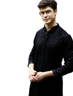 Men's Kurta Churidar with Embroidery Cotton Rayon Black
