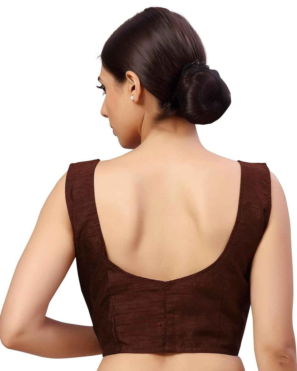 Women's Readymade Art Silk Sleeveless Saree Blouse(Brown)