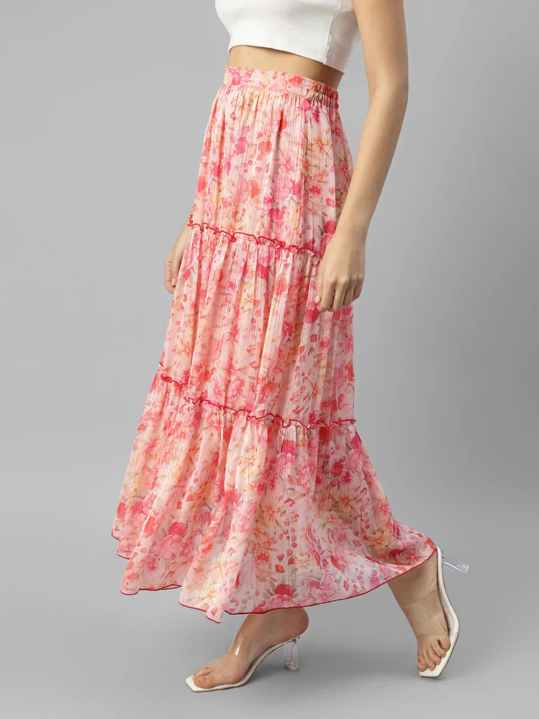 Women's Floral Printed Tiered Maxi Skirt in Berlin
