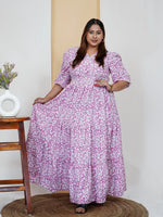 Women's V-Neck Floral Printed Plus Size Western Dress in Munich