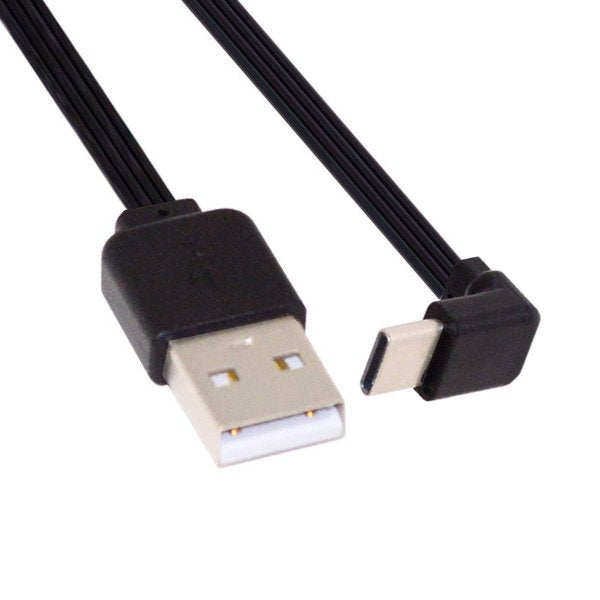 USB 3.1 Kabel 13 cm Typ C Stecker zu 2.0 Typ A Stecker Winkel flach Schwarz | System-S