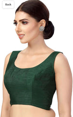 Women's Readymade Art Silk Sleeveless Saree Blouse(Bottle Green)