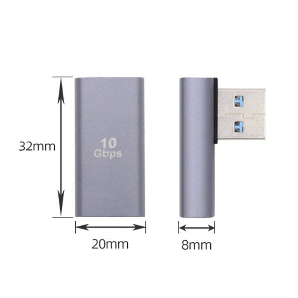 USB 3.0 Gen 2 Adapter Typ A Buchse zu Stecker Winkel Kabel in Grau | System-S