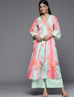 Women Floral Printed Pleated Gotta Patti Kurta With Palazzos