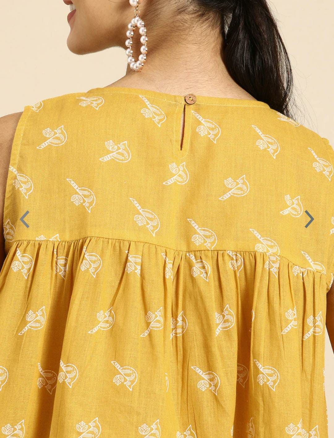 Women Yellow Ethnic Motifs Printed Pleated Pure Cotton Top with Palazzos