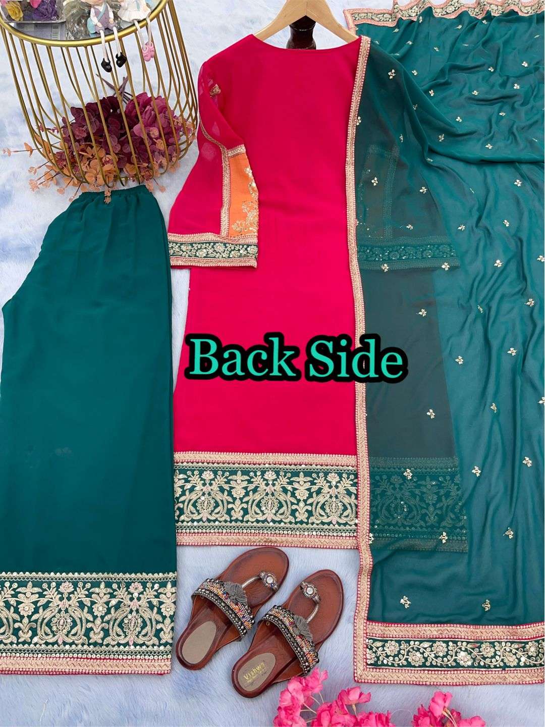 New Đěsigner Party Wear  Suit Look Top Plazzo & Dupatta Set