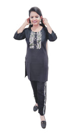 Black Rayon Embroidery Outfit(Kurti + Pant)