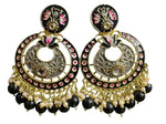 Gold Plated Pearl Kundan Beaded Chandbali Earrings for Women