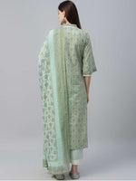 Women Green Printed Kurta with Palazzos Dupatta