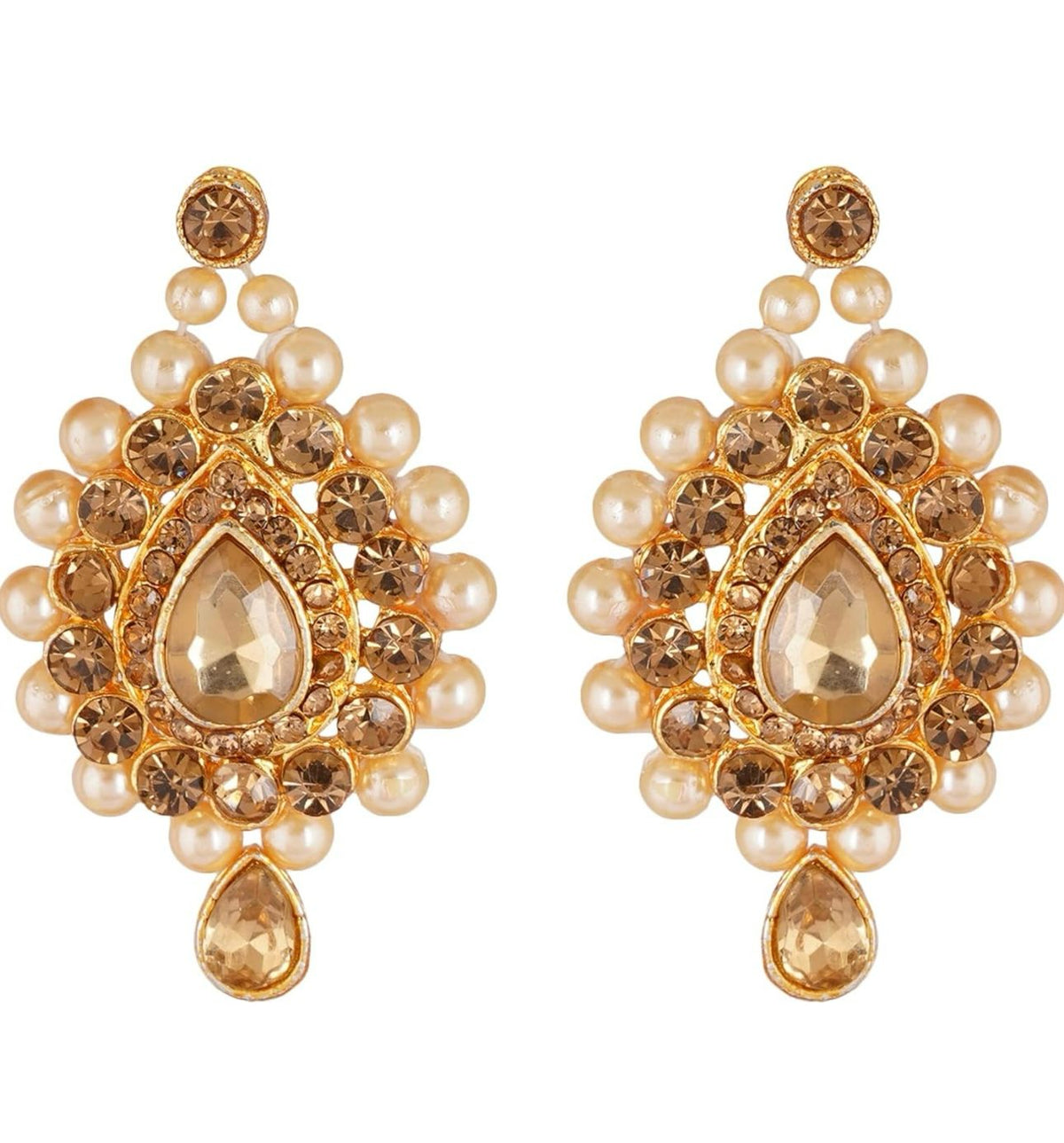 Jewelry Pearl Embedded Multi Layered Kundan Work Necklace Set with Maang Tiks for Women and Girls