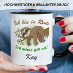 Bedruckte Tasse Faultier in Rente - Personalisiert mit Name