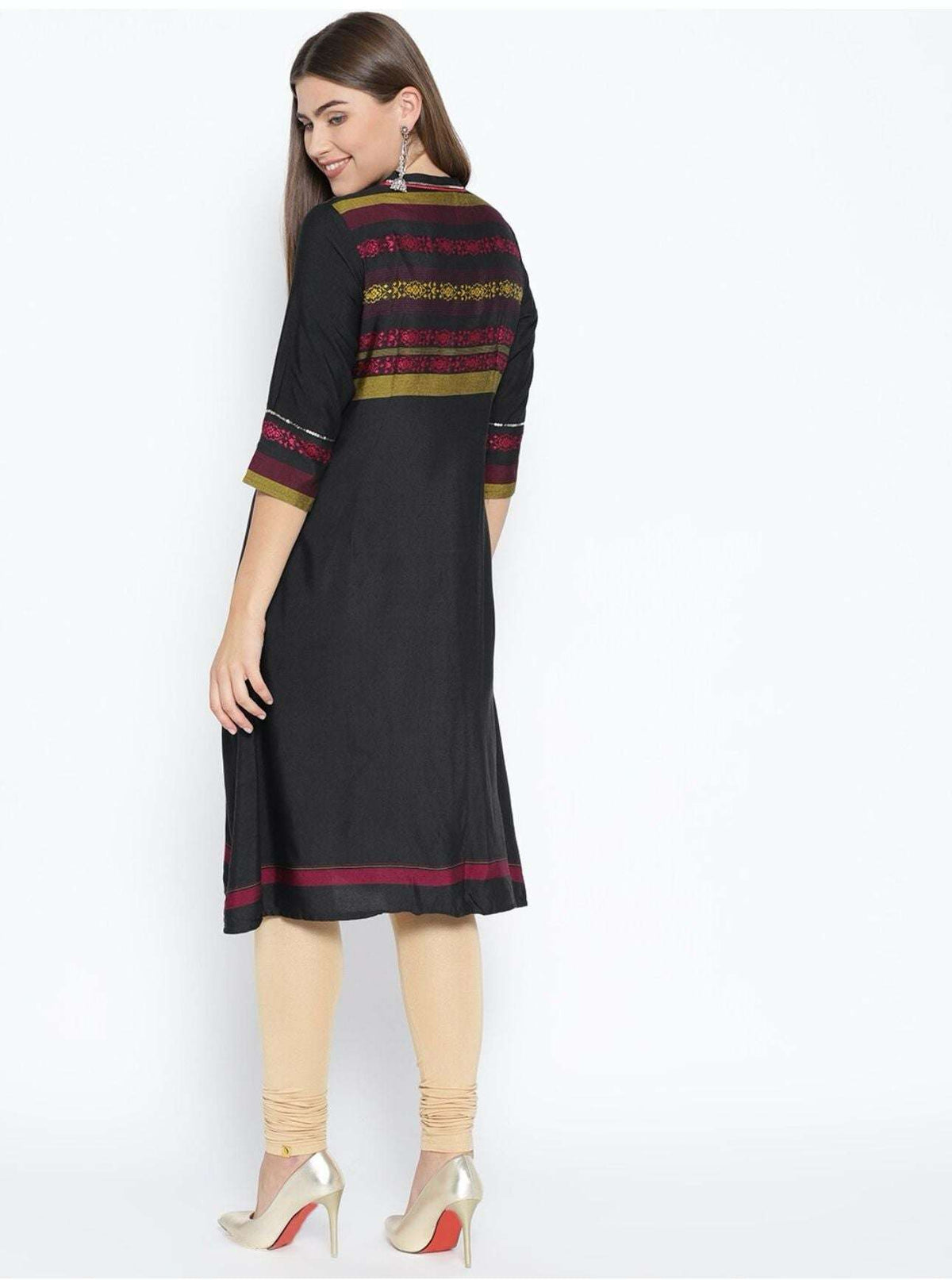 Women Black & Pink Yoke Design A-Line Kurta