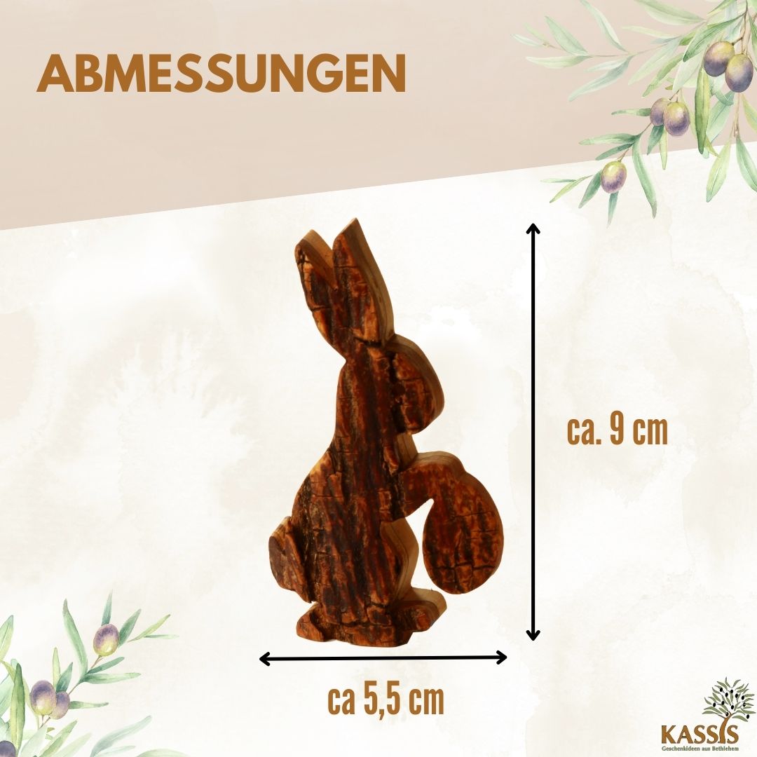 Osterhase mit Ei aus Olivenholz mit Rinde | Liebevolle Tischdeko & Osterdeko für Frühling und Ostern