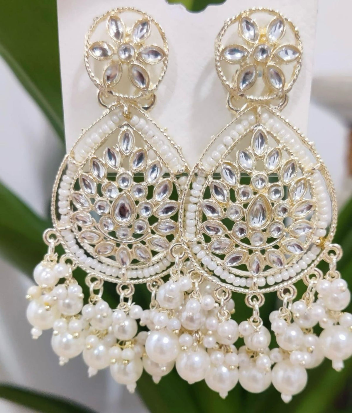 Gold-Plated Stone Studded & Beaded Contemporary Chandballi