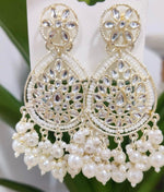 Gold-Plated Stone Studded & Beaded Contemporary Chandballi