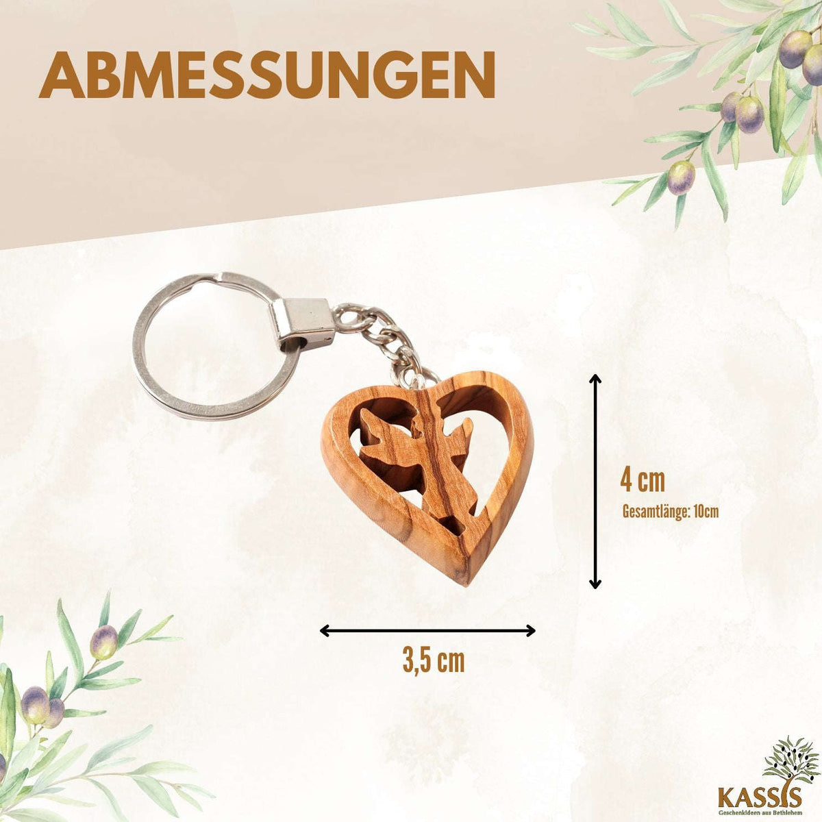 Schlüsselanhänger Schutzengel im Herz aus Olivenholz | Liebevoller Glücksbringer als Geschenk zur Taufe, Kommunion & Geburtstag Namma Markt
