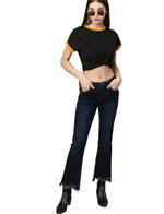 Black Round Neck Cropped Top