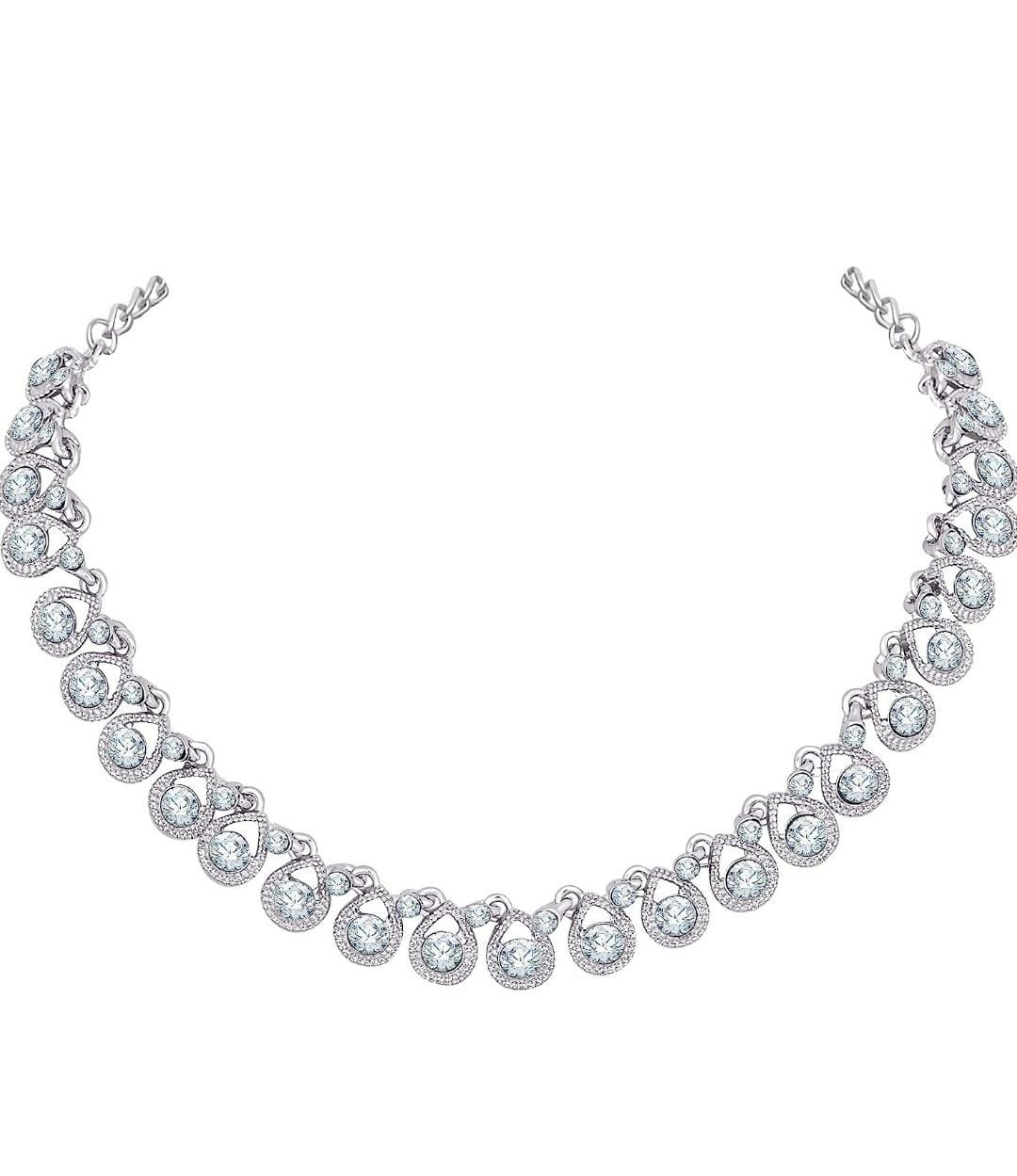Women's Silver Plated American Diamond Necklace/Jewellery Set with Earrings