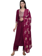 Women Ethnic Motifs Yoke Design Sequinned Kurta with Palazzos & With Dupatta