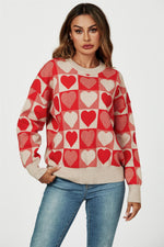 Heart Pattern Knitted Jumper In Red