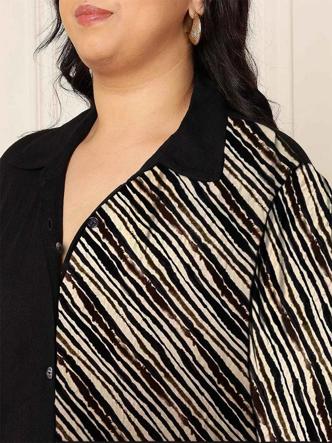 Women's Plus Size Black Diagonal Striped Shirt Dress in Germany