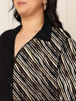 Women's Plus Size Black Diagonal Striped Shirt Dress in Germany