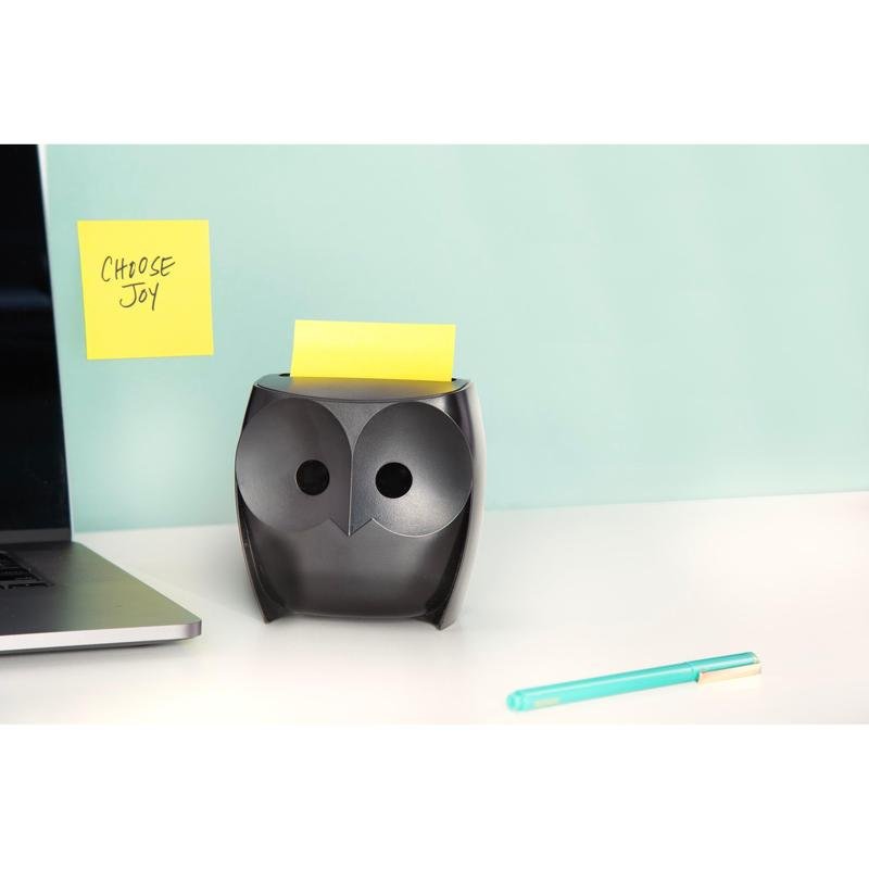 Post-it® Z-Notes Dispenser, Eule, Schwarz + Post-it® Super Sticky Z-Notes,  45 Blatt/Block, 2 Blöcke/Packung | Packung (1 Stück)