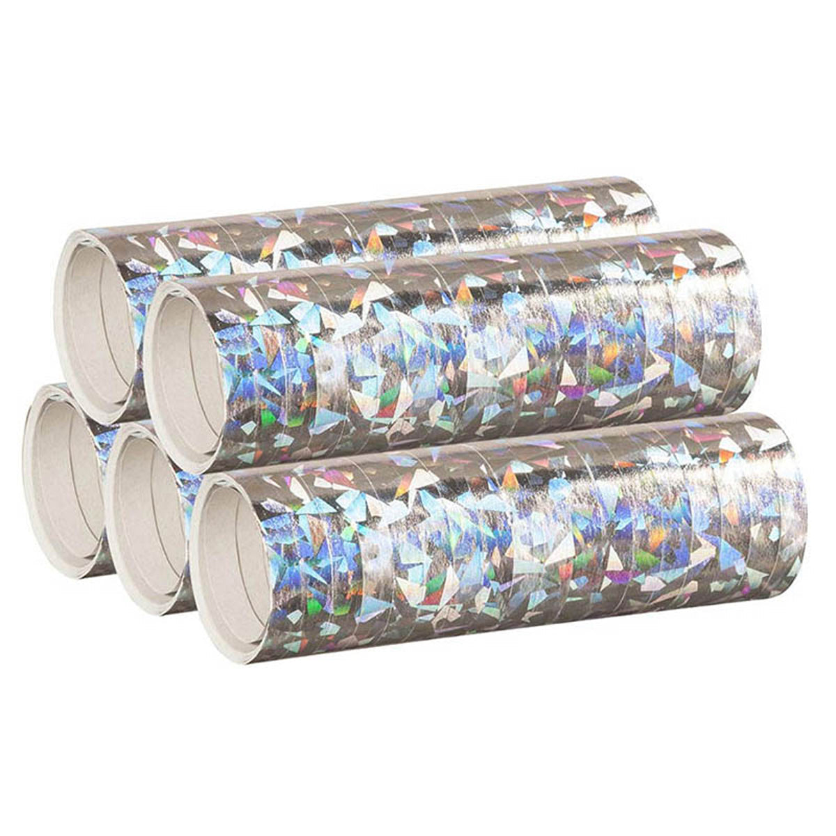 Luftschlangen "Holografisch" 4m / 5 Rollen | Silber