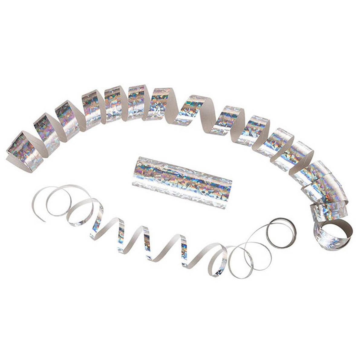 Luftschlangen "Holografisch" 4m / 5 Rollen | Silber
