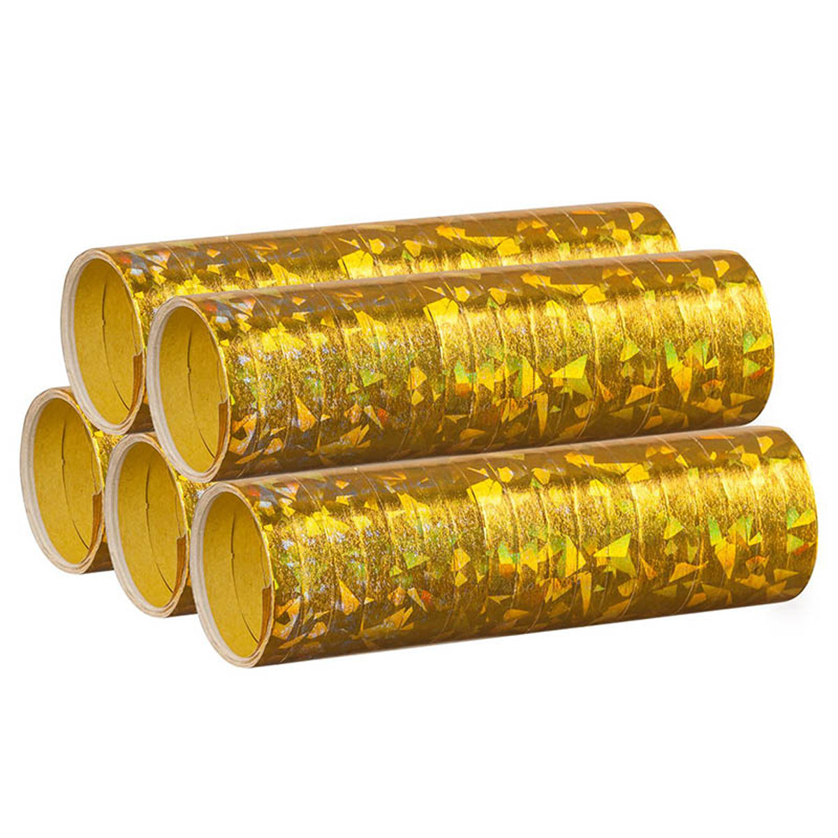 Luftschlangen "Holografisch" 4m / 5 Rollen | Gold
