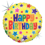 18"/Ø46cm Folienballon "Happy Birthday" Stars Holo
