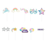 "Einhorn-Party" Fotobox Requisiten 10er-Set | Mehrfarbig