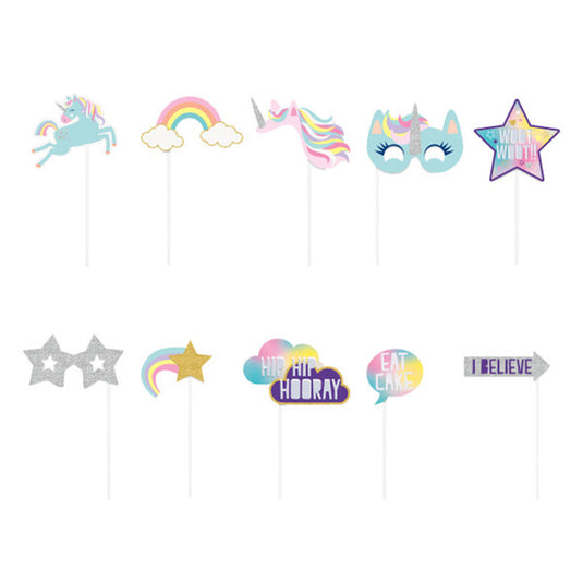 "Einhorn-Party" Fotobox Requisiten 10er-Set | Mehrfarbig