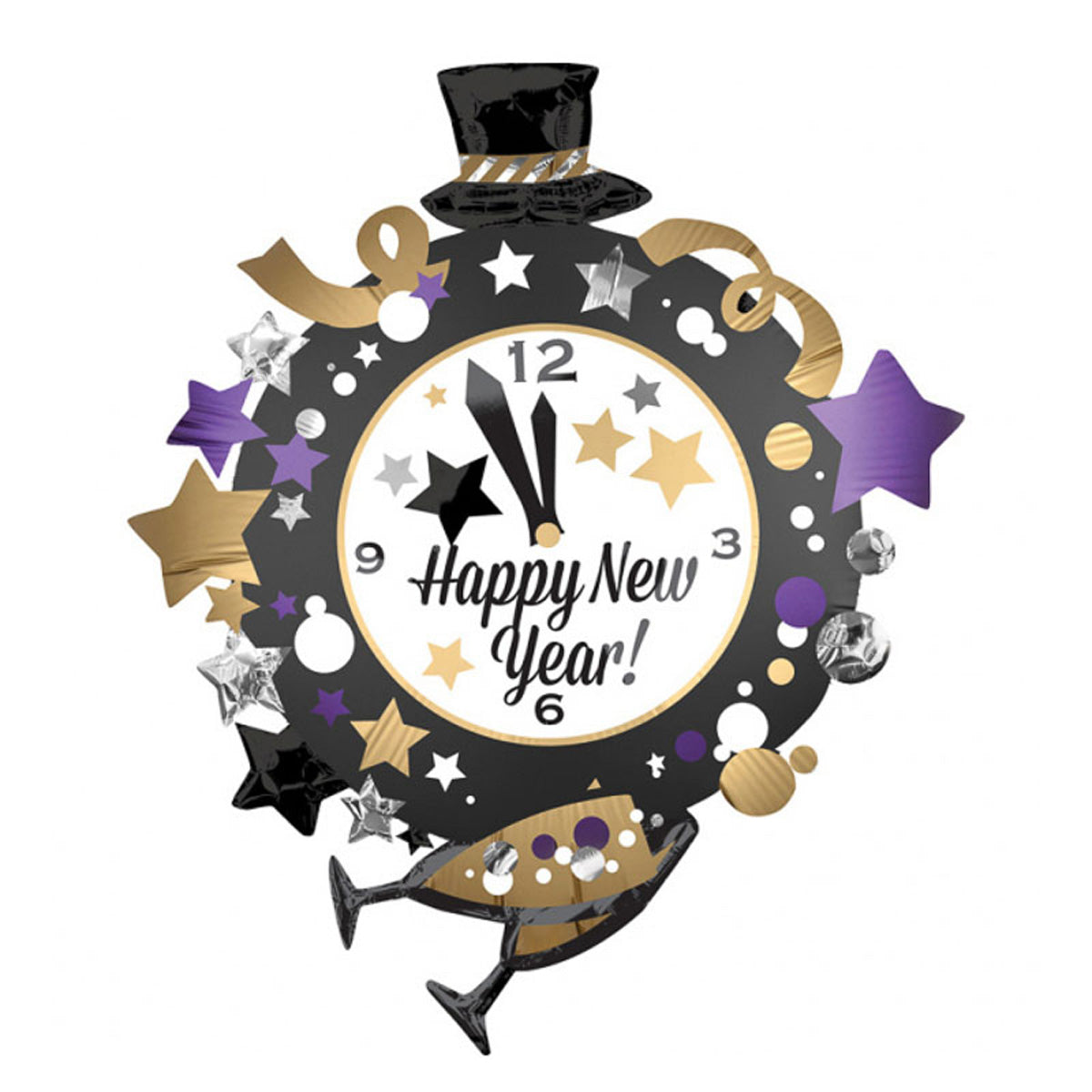Folienballon Shape Happy New Year Uhr | Form II