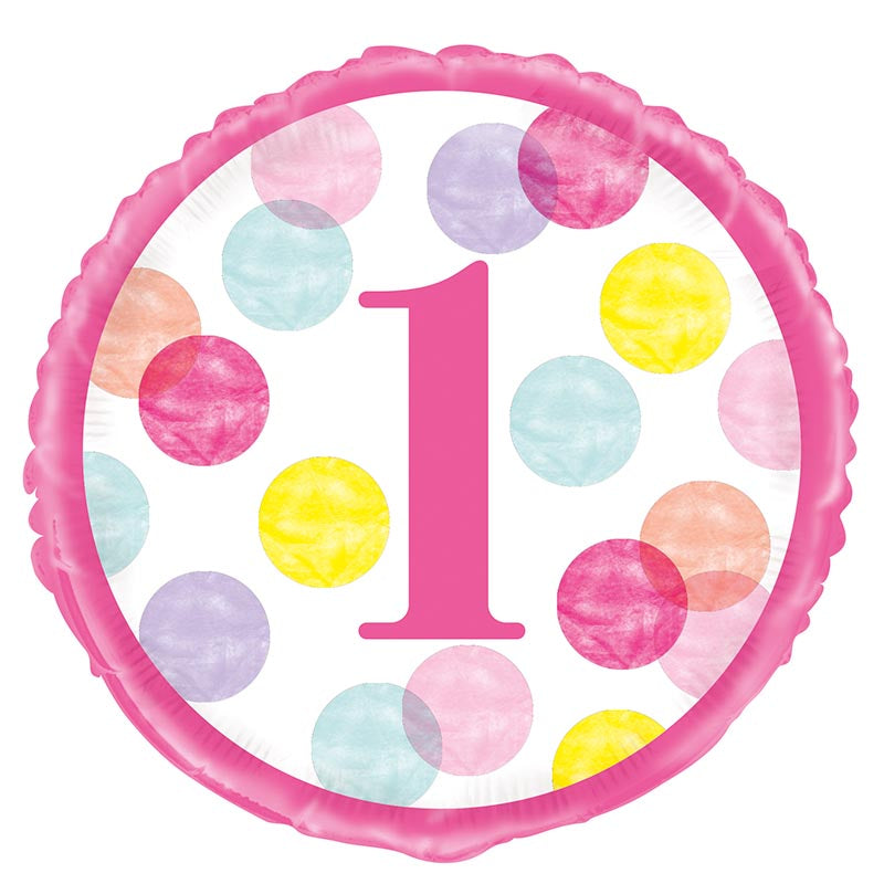 18"/Ø45cm Folienballon "1st Birthday" Dots | Pink