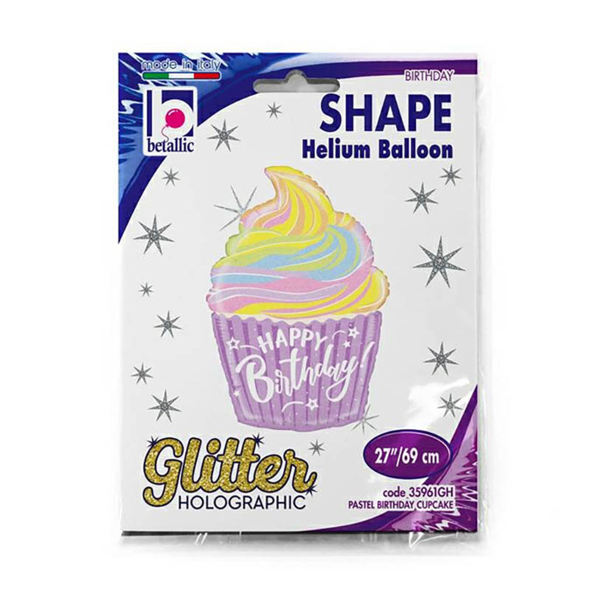 Shape Folienballon "Happy Birthday Cupcake Pastell ca.68 cm