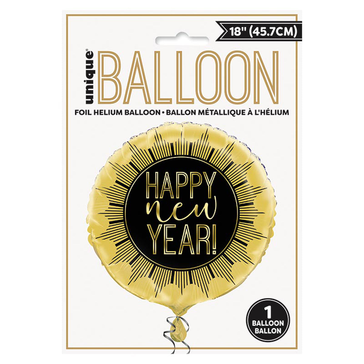 18"/Ø45cm Folienballon "Happy New Year" | Schwarz/Gold