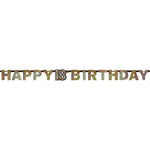 Buchstabengirlande Happy Birthday 18. Geburtstag | 213 cm, Gold