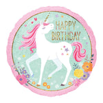 18"/Ø45cm Folienballon "Happy Birthday" Einhorn Holo