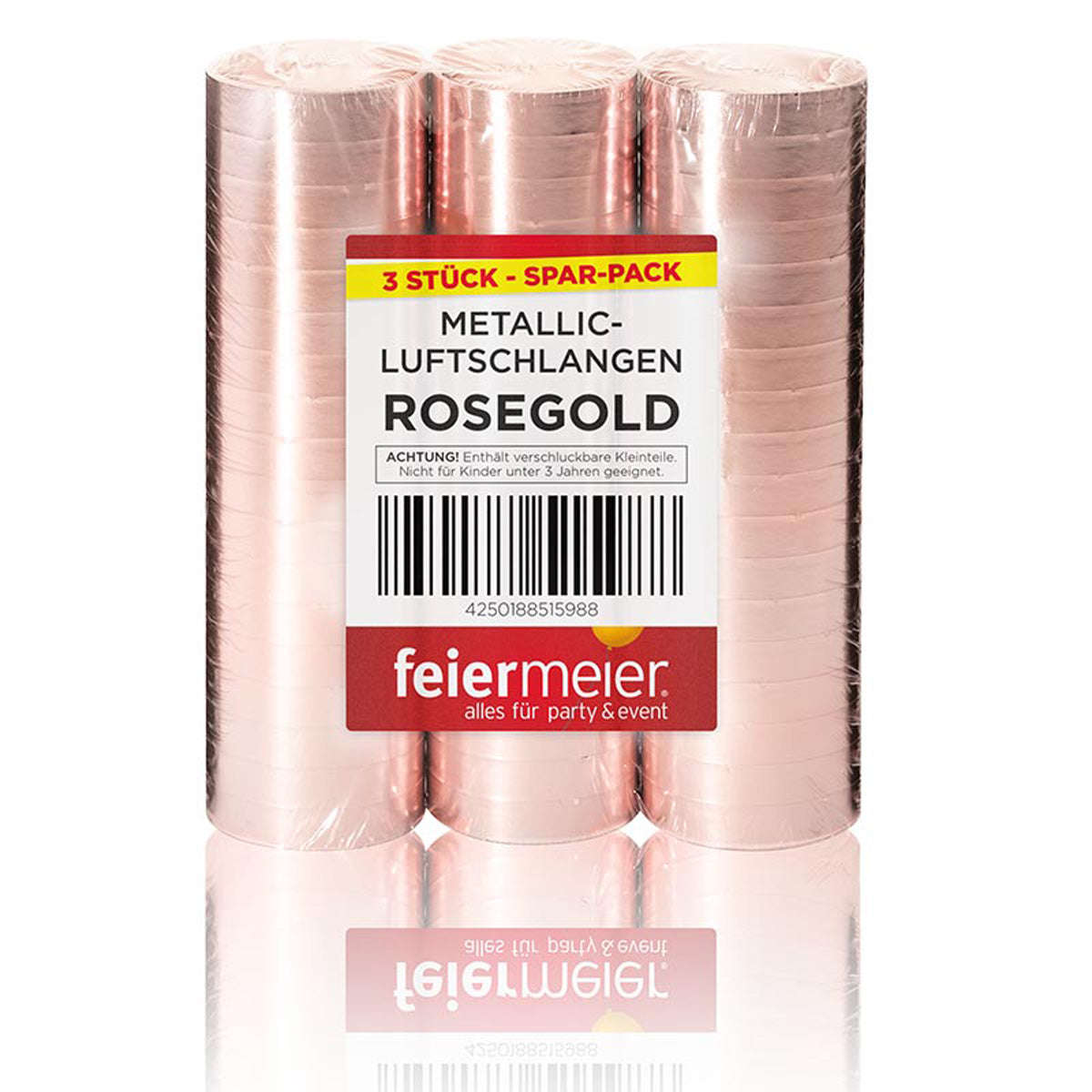 Luftschlangen "Metallic" 4m / 3 Rollen | Roségold