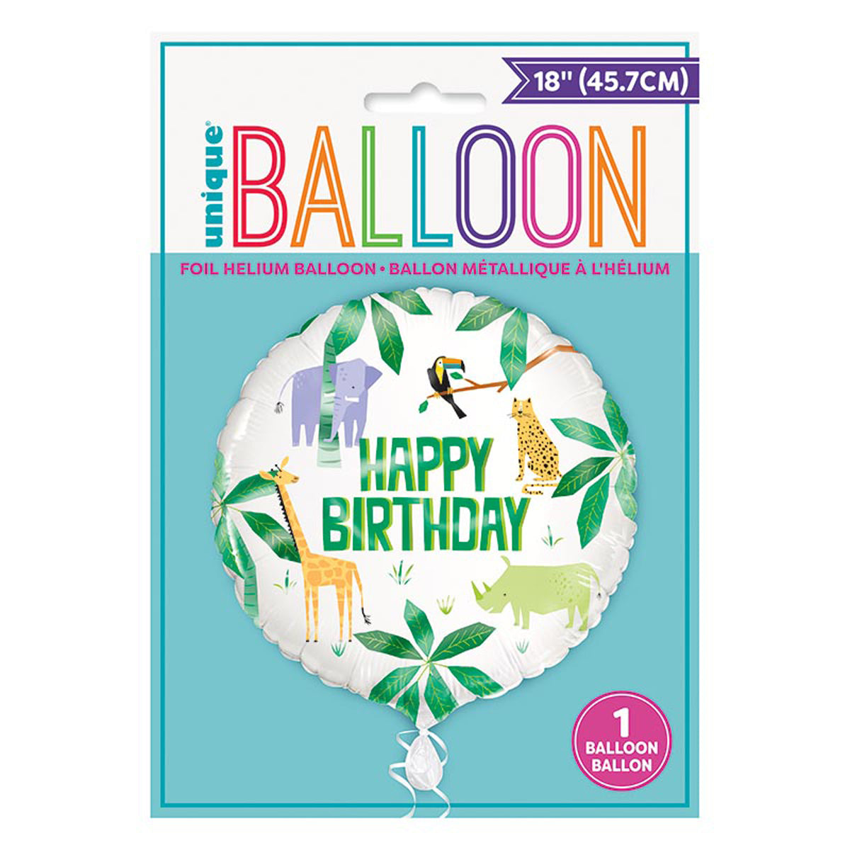 18"/Ø45cm Folienballon "Happy Birthday" Safari