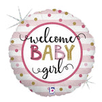 18"/Ø46cm Folienballon "Welcome Baby Stripes Holo Girl"