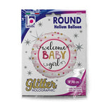 18"/Ø46cm Folienballon "Welcome Baby Stripes Holo Girl"